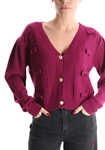  Cardigan con fiocco con bottoni scollo a V  Bordeaux