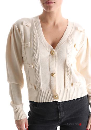  Cardigan con fiocco con bottoni scollo a V  Avorio