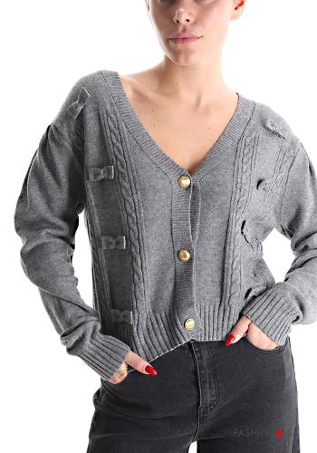  Cardigan con fiocco con bottoni scollo a V  Grigio