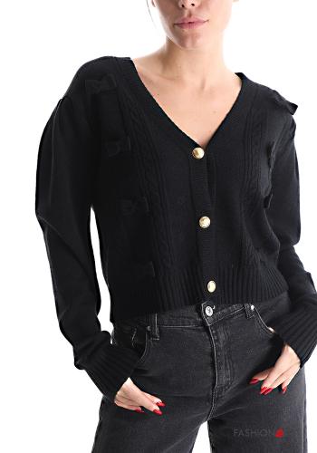  Cardigan con fiocco con bottoni scollo a V  Nero
