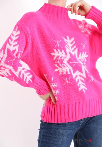  Suéter de cuello alto Navidad  Fucsia