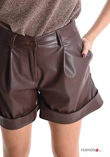  Shorts imitación de cuero con bolsillos 