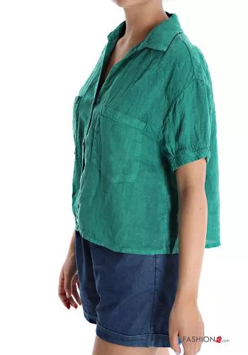  Linen Shirt with pockets with v-neck