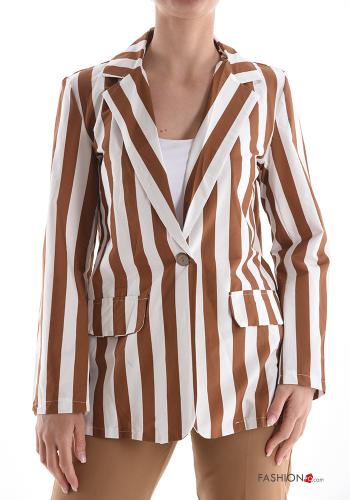  Striped Cotton Blazer with buttons White