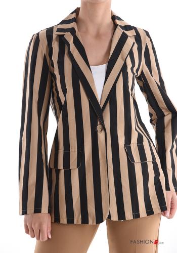  Striped Cotton Blazer with buttons Black