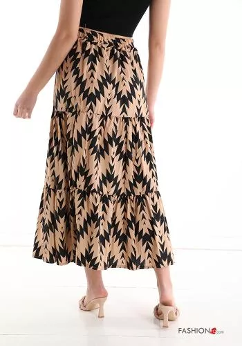  Chevron print Longuette Cotton Skirt with flounces