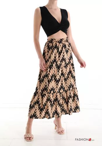 Chevron print Longuette Cotton Skirt with flounces