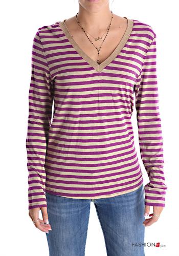  Striped Long sleeved top with v-neck