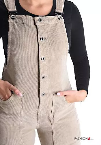  Velvet Ribbed Cotton Dungaree with buttons with pockets