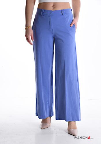  Pantalon en Coton wide leg avec poches avec élastique  Bleu Savoie