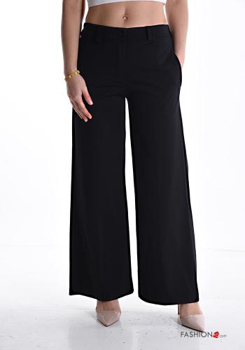  Pantalon en Coton wide leg avec poches avec élastique  Noir