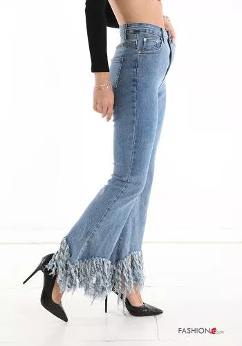  flared Cotton Jeans with pockets with fringe