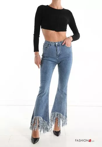  flared Cotton Jeans with pockets with fringe
