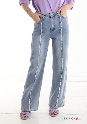  Jeans en Coton wide leg avec poches 
