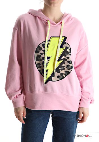  Patterned Cotton Sweatshirt with hood