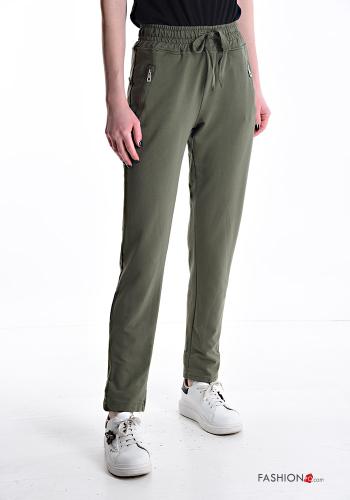  Pantalone sportivo in Cotone con elastico con coulisse con tasche con zip 