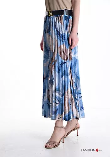  Patterned pleated Longuette Skirt with belt with elastic