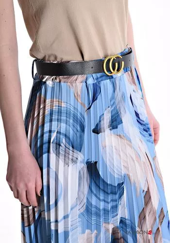  Jupe plissé Longuette imprimé avec ceinture avec élastique 