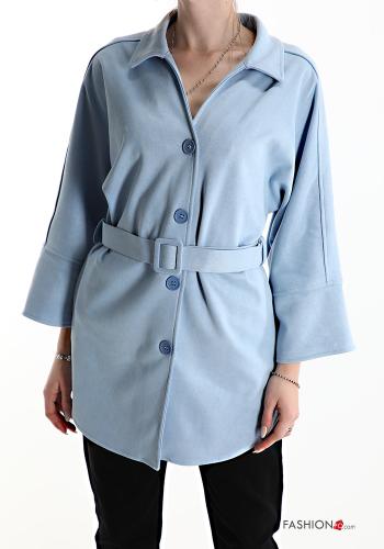  v-neck Shirt with belt Light -blue