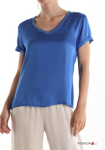  Silk Blouse with v-neck Electric blue