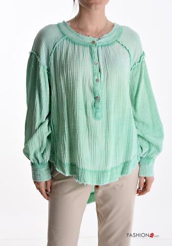  Cotton Blouse with buttons Light green