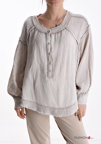  Cotton Blouse with buttons Beige