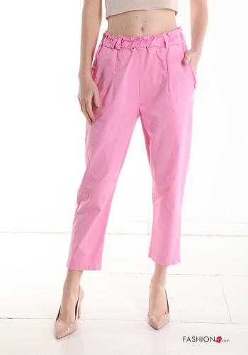  Cotton Trousers with pockets with elastic Fucsia