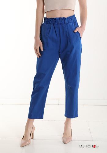  Cotton Trousers with pockets with elastic Cobalt blue