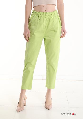  Cotton Trousers with pockets with elastic Lime