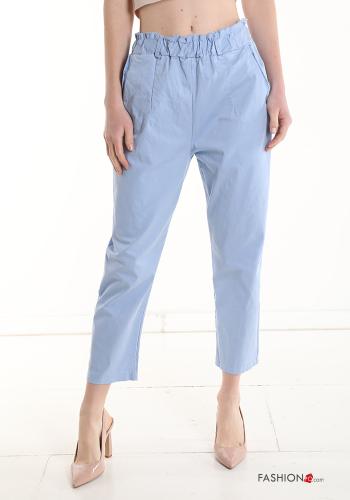  Cotton Trousers with pockets with elastic Light -blue