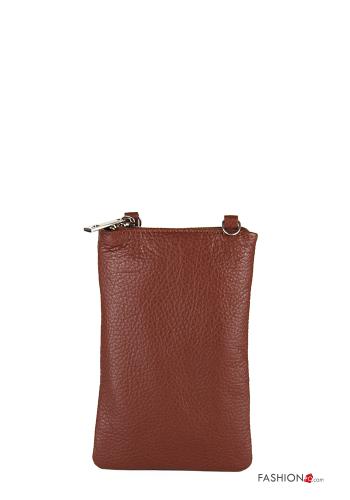  Mobile phone Genuine Leather Case with zip with shoulder strap Brown