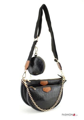  Bag with zip with keyring with shoulder strap Black
