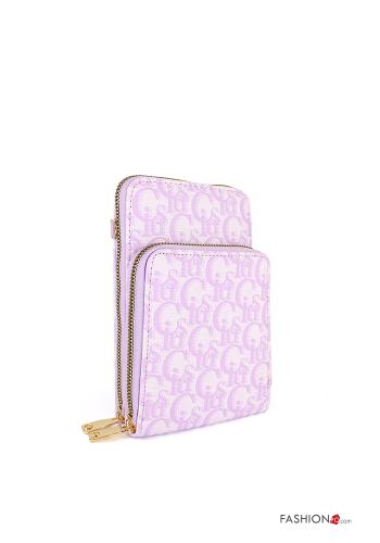  Lettering print Wallet with zip with shoulder strap Lavender