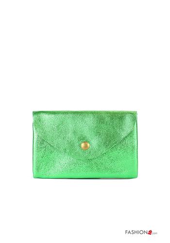  Genuine Leather Wallet with buttons Green