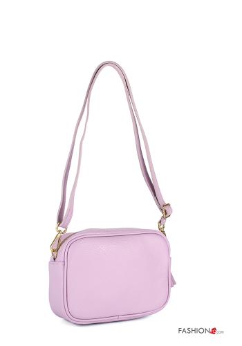  Genuine Leather Bag with zip with shoulder strap with fringes Lilac