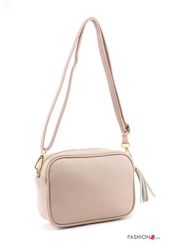  Genuine Leather Bag with zip with shoulder strap with fringes Dusty pink