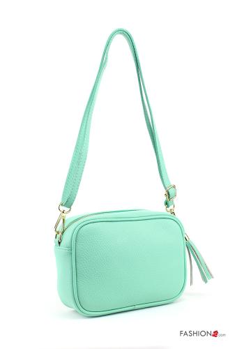  Genuine Leather Bag with zip with shoulder strap with fringes Aqua green