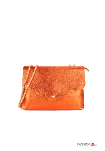  Genuine Leather Bag with zip with shoulder strap Orange