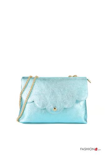 Genuine Leather Bag with zip with shoulder strap Light cornflower blue