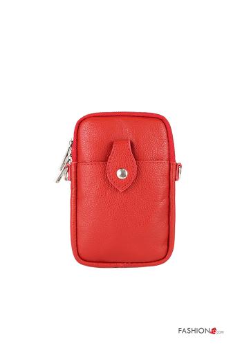  Mobile phone Genuine Leather Case with zip with shoulder strap Red