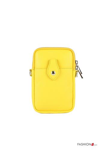  Mobile phone Genuine Leather Case with zip with shoulder strap Yellow