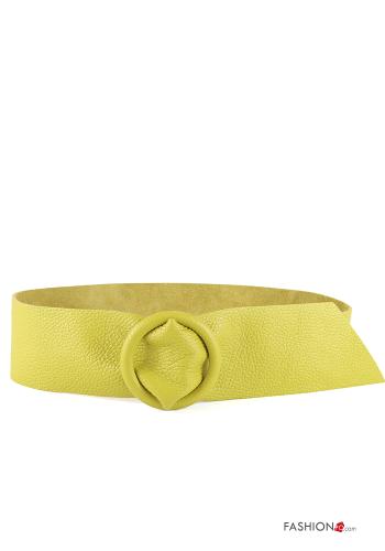  adjustable Genuine Leather Belt  Green-yellow