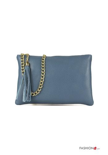  Genuine Leather Purse with zip with shoulder strap Light -blue
