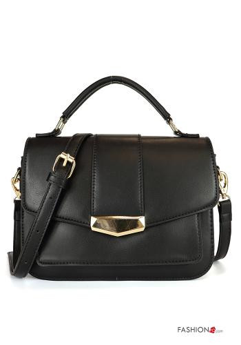  faux leather Bag with pockets with shoulder strap with zip Black