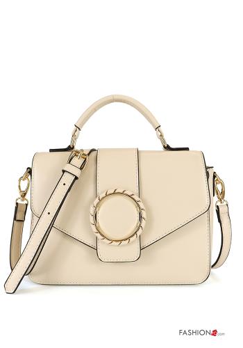  faux leather Bag with pockets with shoulder strap with zip Beige