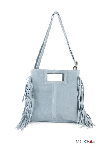  Suede Genuine Leather Bag with zip with shoulder strap with fringe
