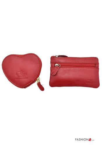  Monedero de Cuero Genuino  Rojo