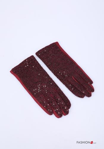  Gloves with sequins Red