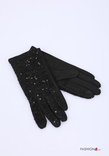  Handschuhe mit Pailletten Himmelschwarz