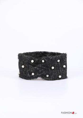  Wool Mix Headband with pearls Black
